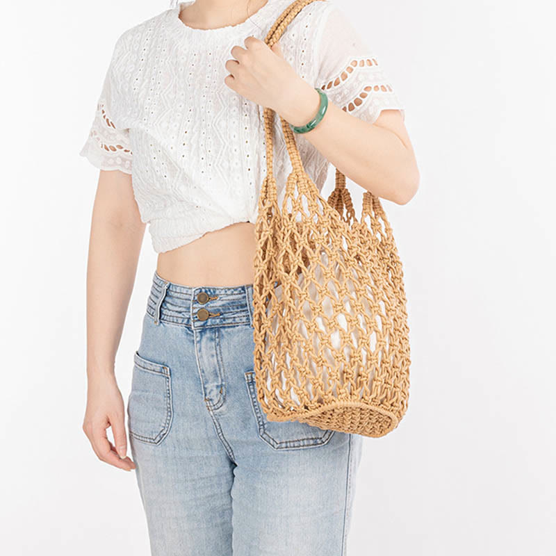 Buddha Stones Hand-woven Cotton Thread Shoulder Bag Handbags Shoulder Bag&Handbags BS 7