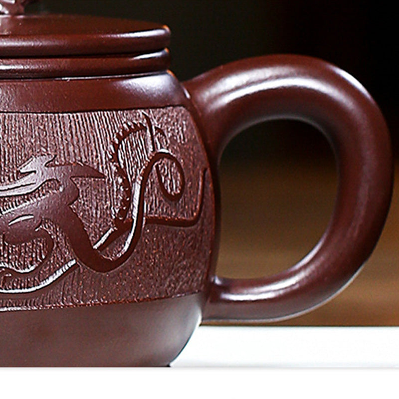 Buddha Stones Yixing Handmade Brown Dragon Purple Clay Kung Fu Teapot 240ml Teapot BS 5