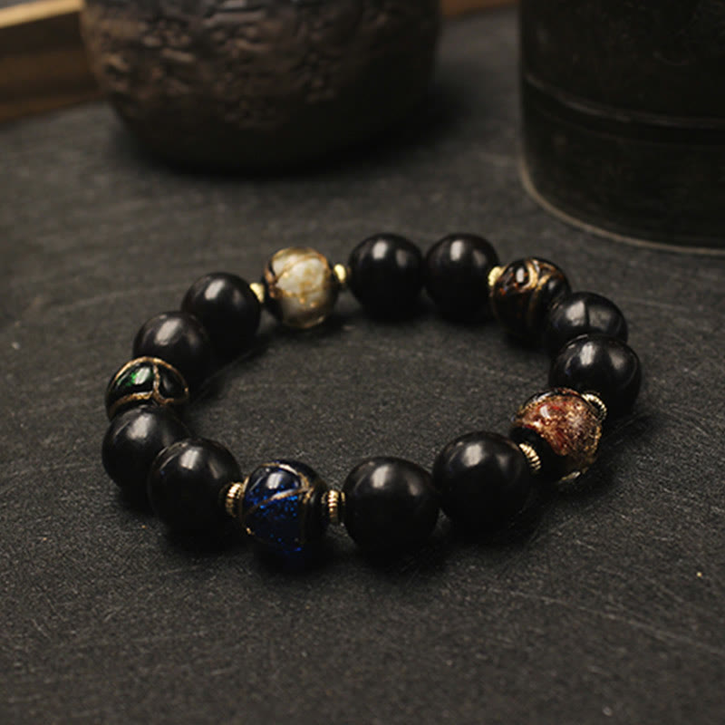 Buddha Stones Western Soapberry Incense Ash Liuli Glass Bead Wealth Bracelet Bracelet BS 1