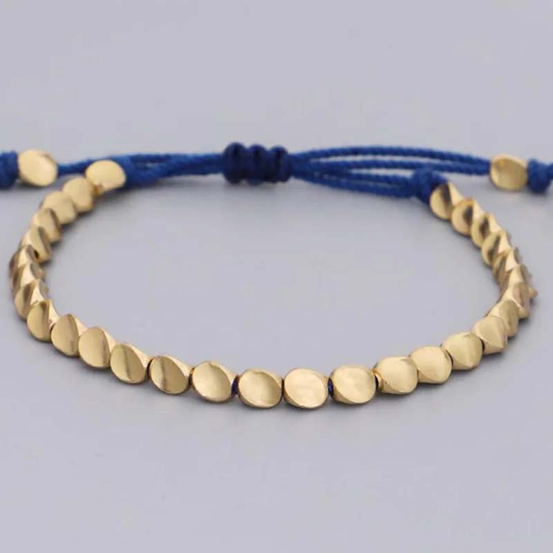 Buddha Stones 3 PCS Tibetan Copper Beads Healing Protection Luck Bracelet Set Bracelet BS 7