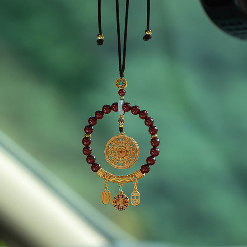 Buddha Stones Natural Cinnabar Wish Ruyi Peace Blessing Car Hanging Decoration Car Hanging Decoration BS Cinnabar(Calm♥Concentration)