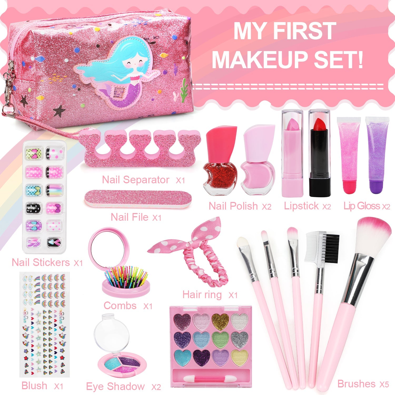 Fidtoy Kit de Maquillaje de Sirena para Niñas con Bolso y Set de Belleza