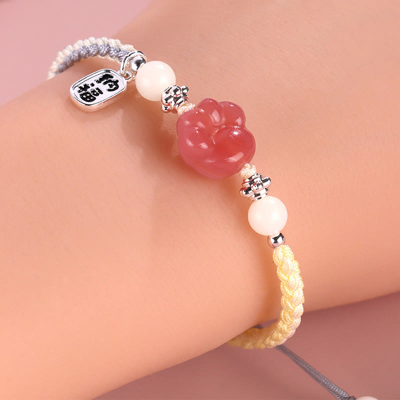 Buddha Stones Yanyuan Agate Cat Claw Paw White Bodhi Seed Fu Character Positive Braided Rope Bracelet Bracelet BS 4