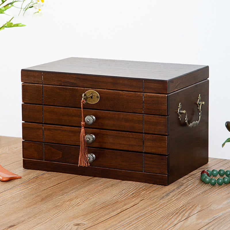 Buddha Stones Retro Solid Wood Jewelry Box Four-Layer Wooden Jewelry Storage Box Jewelry Box BS 6