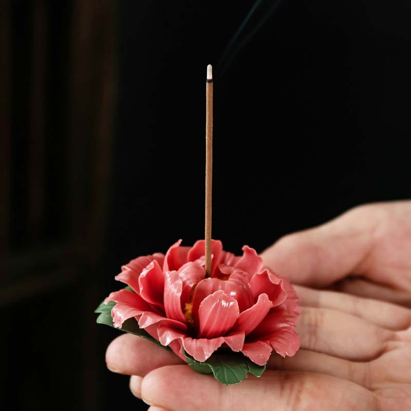 Buddha Stones Tibetan Lotus Blessing Ceramic Stick Incense Burner Decoration Incense Burner BS 12