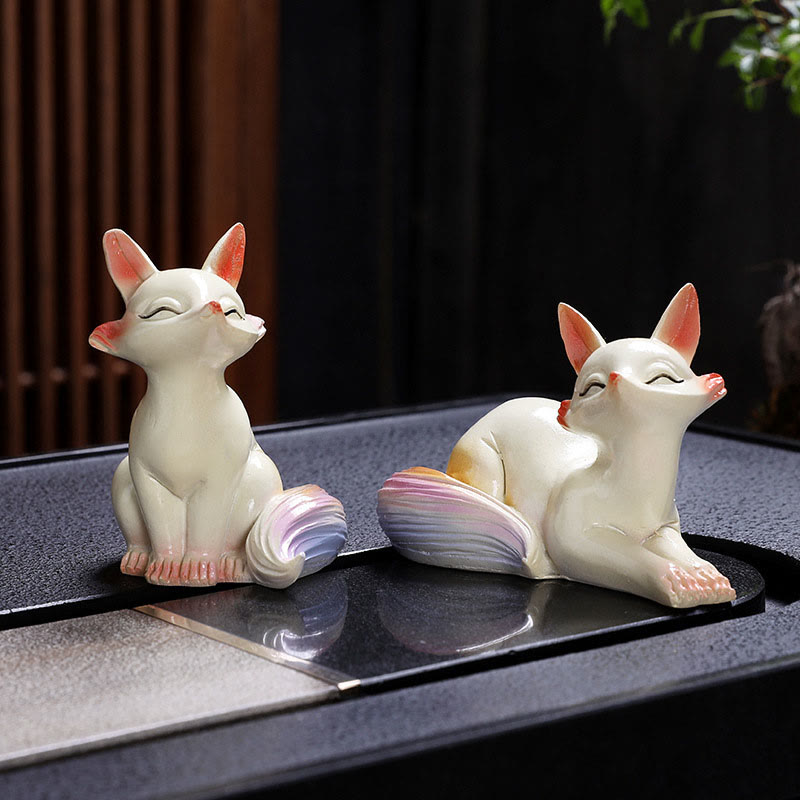 Buddha Stones Color Changing Small Cute Fox Tea Pet Resin Home Figurine Decoration Decorations BS No Color Change A Pair of Fox