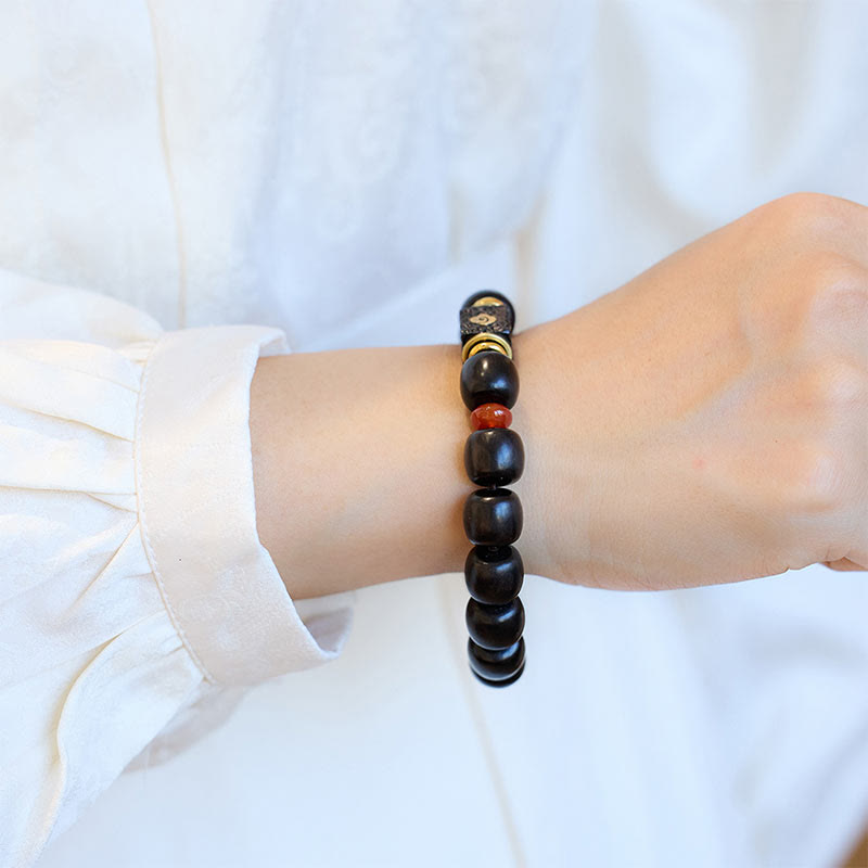 Buddha Stones Ebony Wood Auspicious Clouds Engraved Calm Bracelet Bracelet BS 9