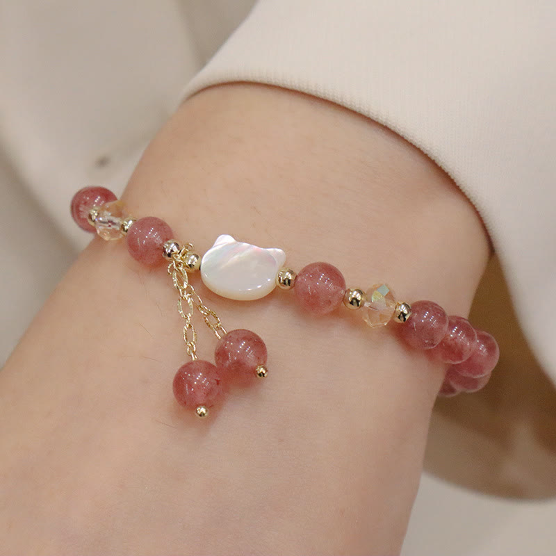 Buddha Stones Natural Strawberry Quartz Morganite Tridacna Stone Cat Love Bracelet Bracelet BS 2