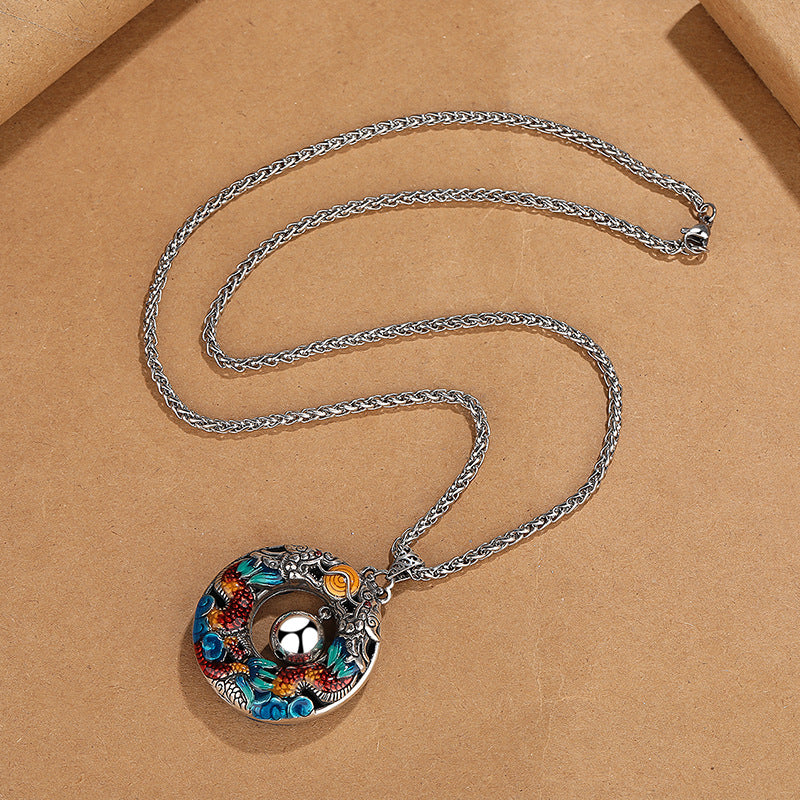 Buddha Stones Year of the Dragon Colorful Double Dragons Playing Bead Copper Protection Necklace Pendant Necklaces & Pendants BS 2