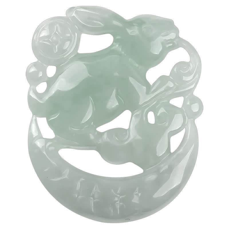 Buddha Stones Year of the Rabbit White Jade Crescent Moon Protection Necklace Pendant Necklaces & Pendants BS 7