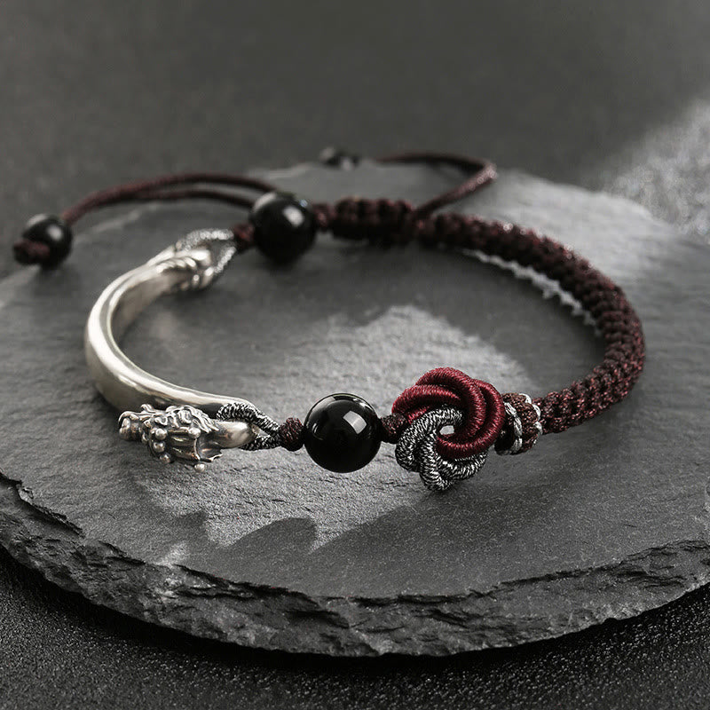 Buddha Stones 925 Sterling Silver Auspicious Dragon Success Handcrafted Braided Bracelet - 16+8cm - image 0