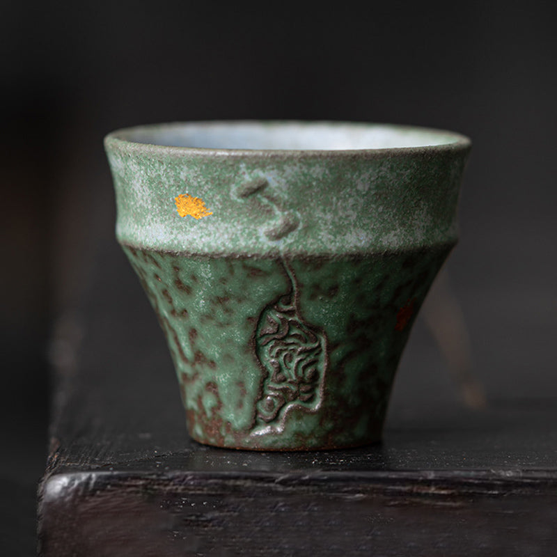 Buddha Stones Small Vintage Style Ceramic Teacup Kung Fu Tea Cup 50ml Cup BS Green 5.6cm*4.7cm*50ml