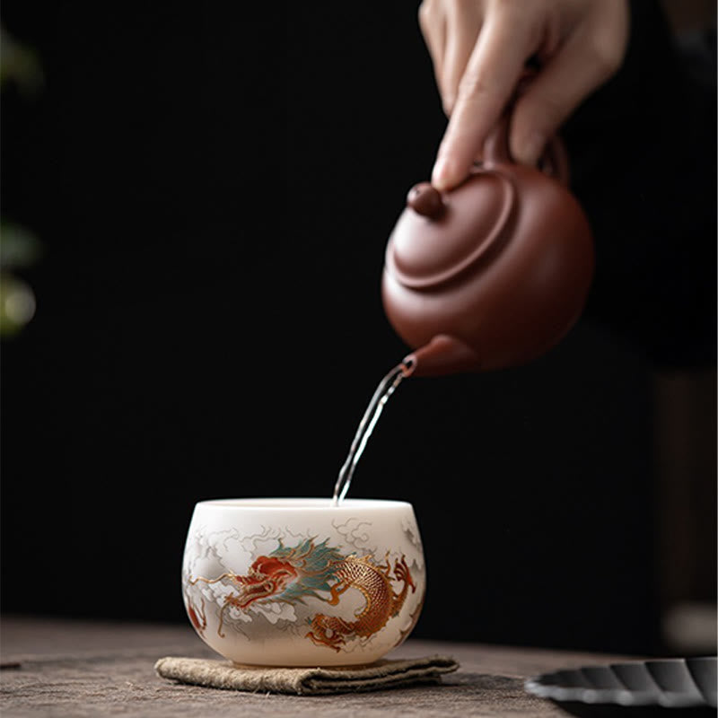 Tasse à thé en céramique Foviel Phoenix Dragon Lotus Deer Ancient Building Koi Fish pour thé Kung Fu