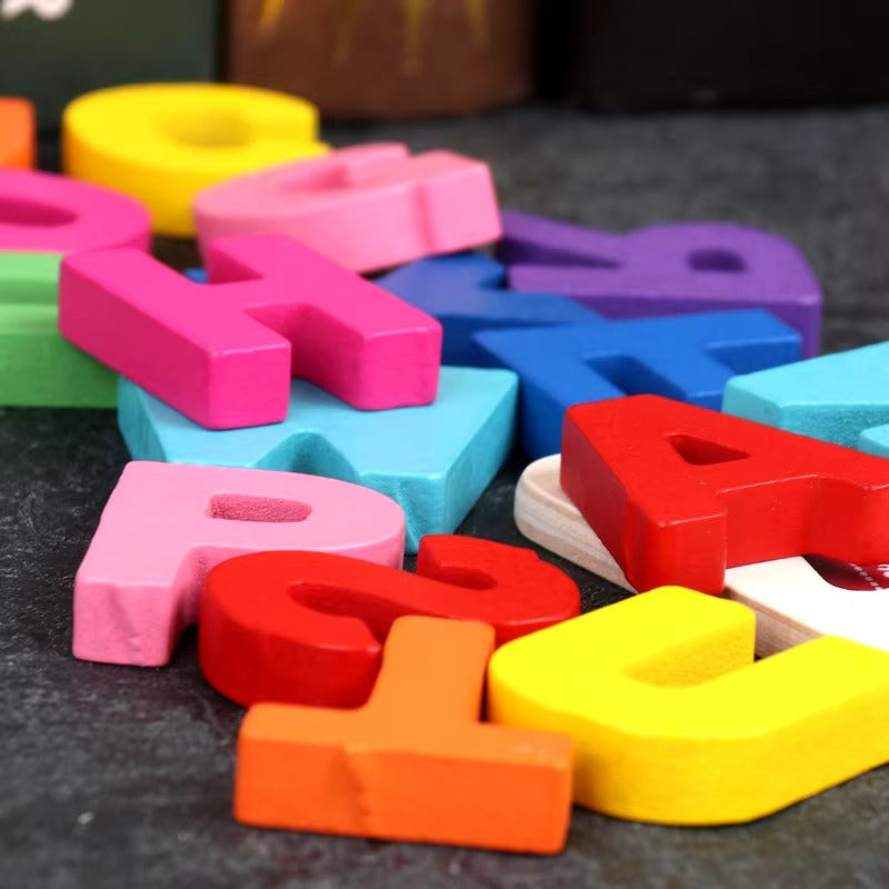 Fidtoy 3D Wooden Lowercase Alphabet Learning Board, Montessori Wooden Letter Puzzle for Toddlers, Preschool ABC Spelling and Language Learning Toy Ages 2-5