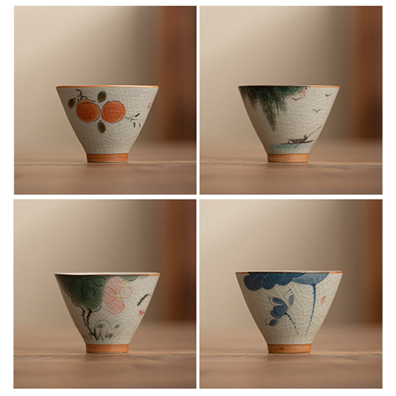 Buddha Stones Persimmon Boat Koi Fish Lotus Ceramic Teacup Kung Fu Tea Cup 50ml Cup BS 19
