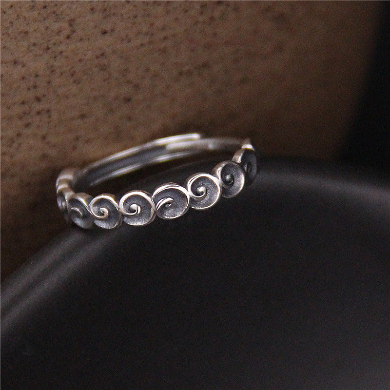 Buddha Stones 925 Sterling Silver Auspicious Clouds Engraved Ring Ring BS Auspicious Clouds(50-54mm/US6-US7)