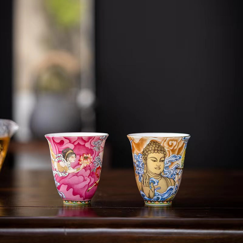 Buddha Stones Dunhuang Color Flying Apsaras Teacup Kung Fu Tea Cup Cup BS 13