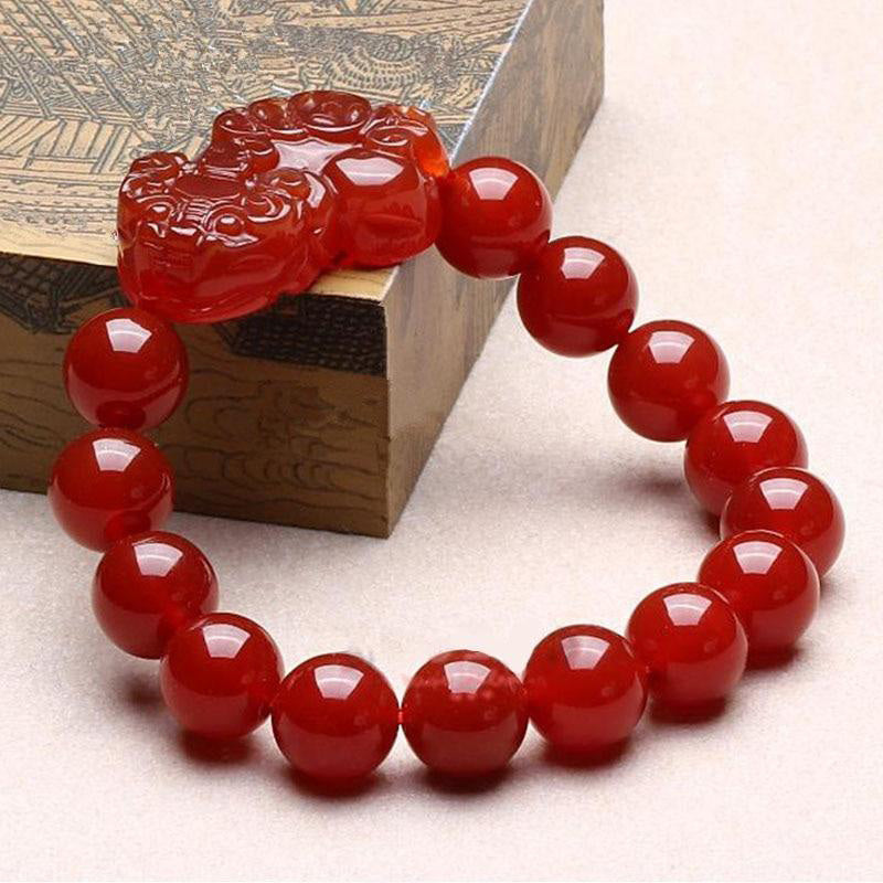 Buddha Stones Red Agate Lucky Pixiu Wealth Luck Bracelet Bracelet BS 3