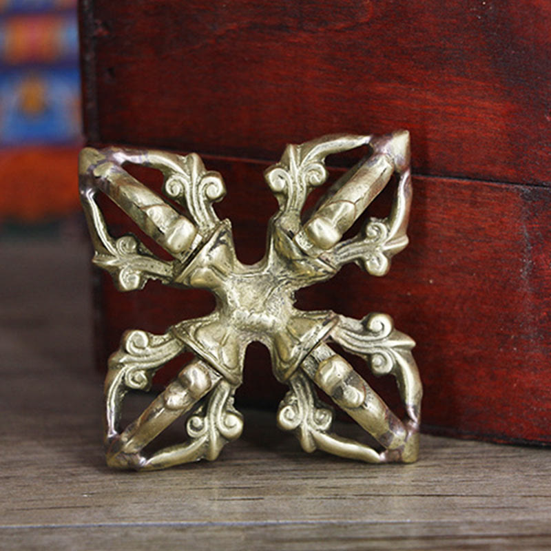 Buddha Stones Nepal Handmade 5 Prong Double Dorje Copper Strength Vajra Double Dorje BS 7