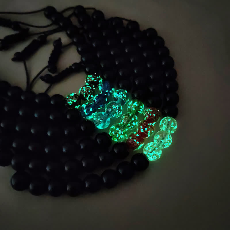 Buddha Stones Black Obsidian Luminous Glowstone Strength Bracelet Bracelet BS 2