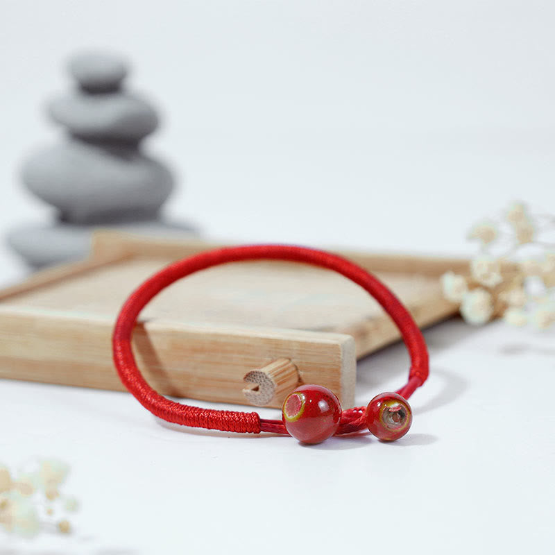 Buddha Stones FengShui Lucky Red String Ceramic Bracelet - image 2