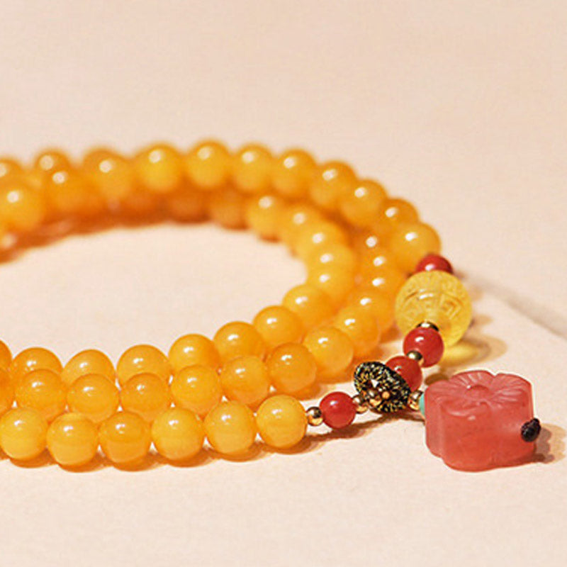 Buddha Stones Amber Healing Balance Necklace Flower Charm Bracelet Bracelet Necklaces & Pendants BS 5