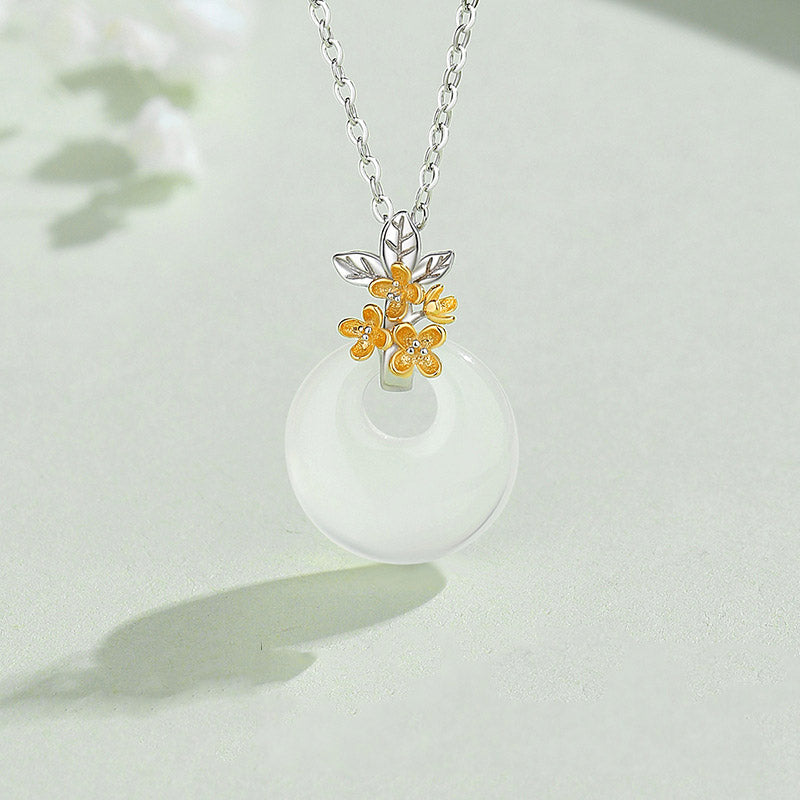 Buddha Stones 925 Sterling Silver Round Chalcedony Twelve Months Flower Harmony Necklace Pendant Necklaces & Pendants BS 18