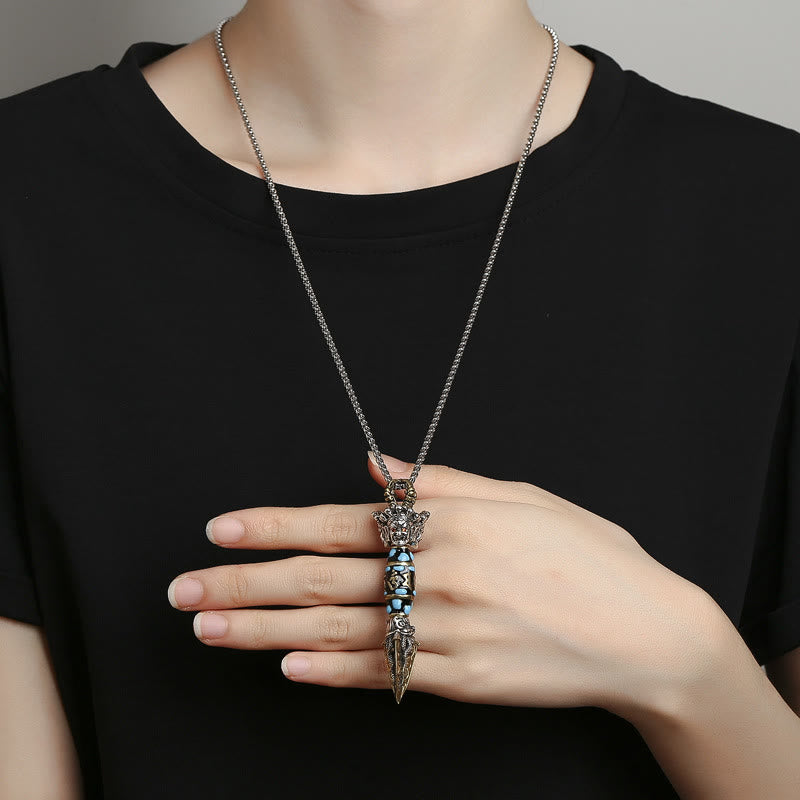 Buddha Stones Tibet Om Mani Padme Hum Dzi Bead Dorje Vajra Pattern Wealth Rotatable Necklace Pendant Necklaces & Pendants BS 3