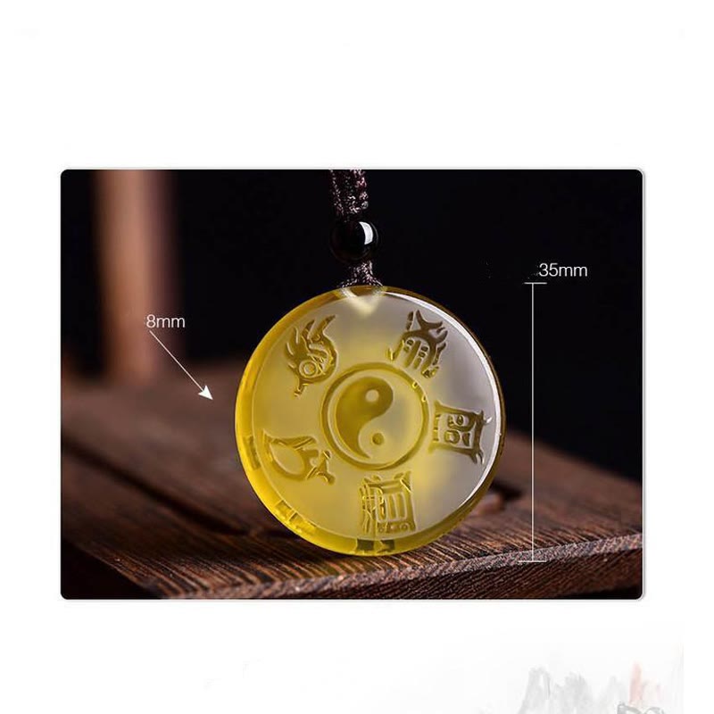 Buddha Stones Taoism Five Sacred Mountains Yin Yang Symbol Liuli Crystal Balance Necklace Pendant Key Chain Necklaces & Pendants BS 12