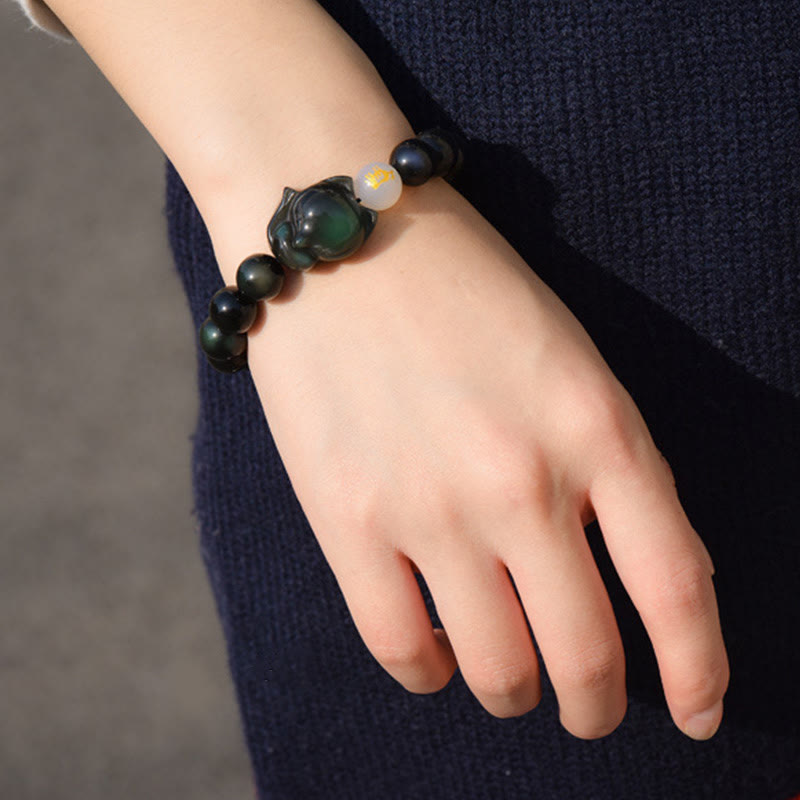 Buddha Stones Natural Rainbow Obsidian Gold Sheen Obsidian Silver Sheen Obsidian Fox Healing Bracelet Bracelet BS 5