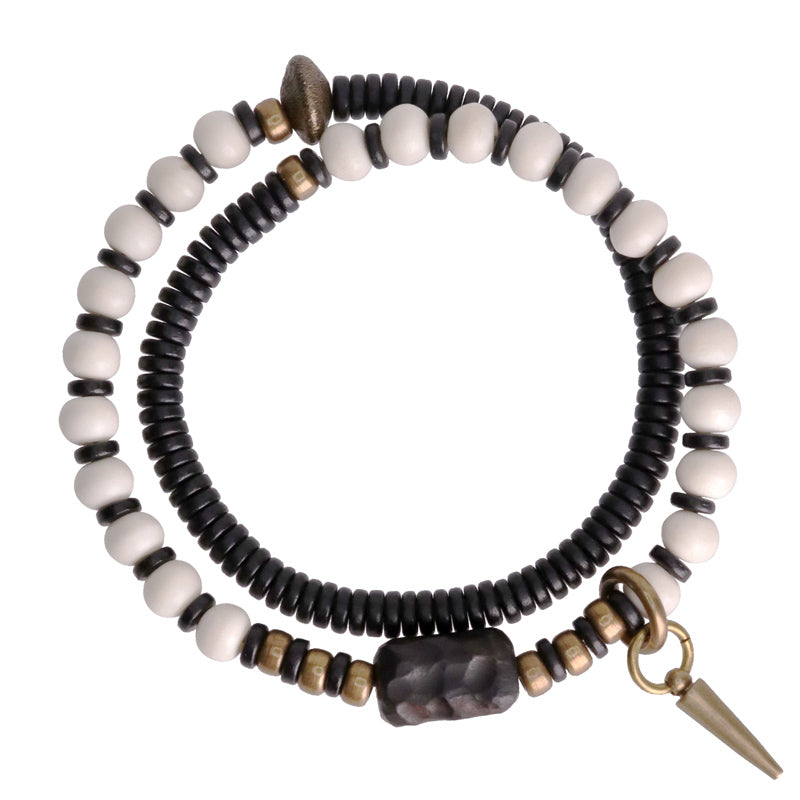 Bracelet de couple Foviel en perles d'os, bois d'ébène et cuivre, symbole de force