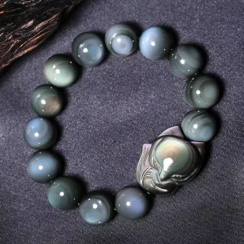 Buddha Stones Rainbow Obsidian Fox Healing Positive Bracelet - image 7