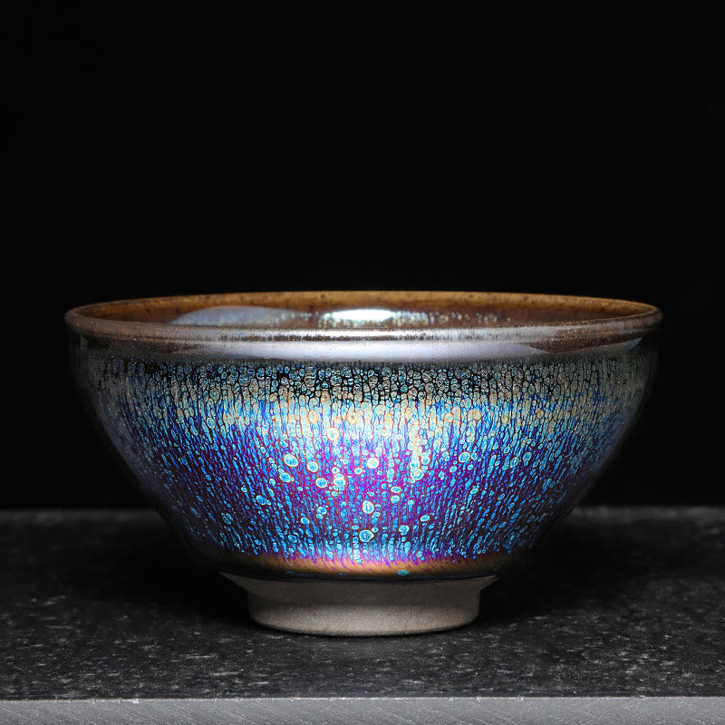 Buddha Stones Chinese Jianzhan Blue Colorful Glaze Ceramic Teacup Tenmoku Kung Fu Tea Cup With Gift Box Jian Zhan Tea Cup BS 2