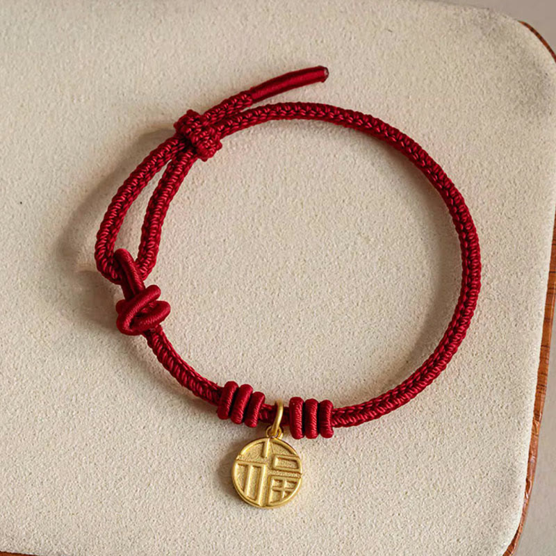Buddha Stones Handmade Eight Thread Peace Knot Fu Character Charm Luck Happiness Red Rope Bracelet Bracelet BS 1