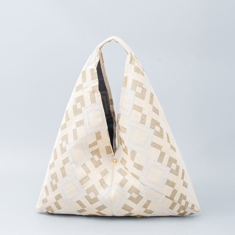 Buddha Stones Geometry Tiger Flowers Leopard Stripes Print Underarm Triangle Shoulder Bag Handbags BS Beige Geometry 58*5*58cm