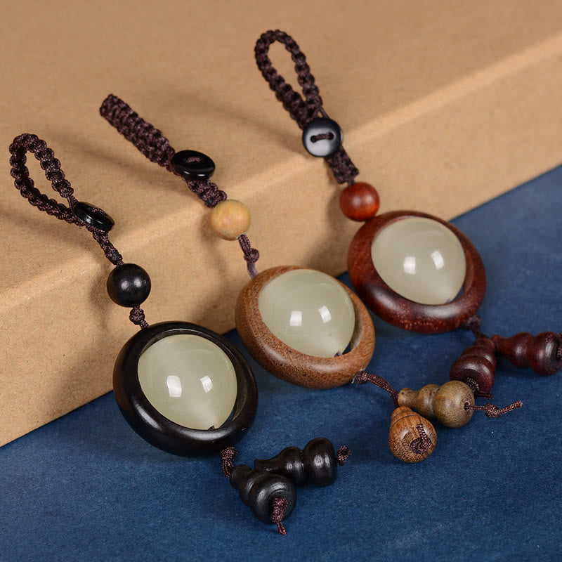 Foviel Red Sandalwood Ebony Wood Green Sandalwood Luminous Lucky Bead Gourd Peace Key Chain