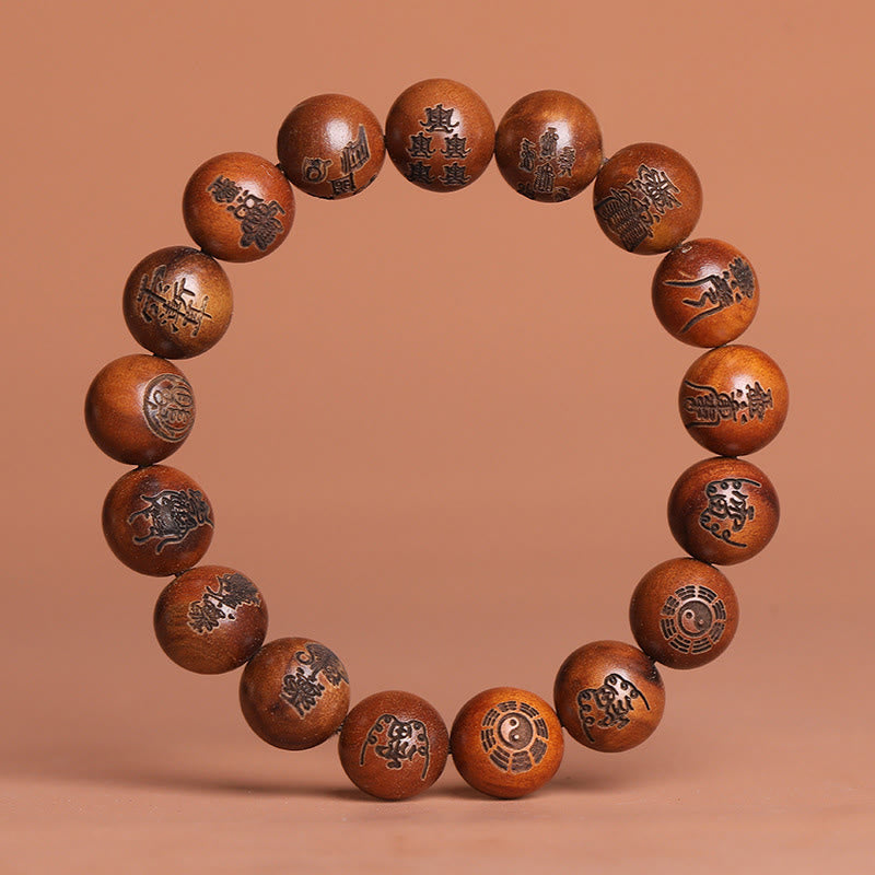 Buddha Stones Lightning Struck Jujube Wood Yin Yang Bagua Taoist Taboo Scripture Symbol Engraved Luck Bracelet Bracelet BS Taoist Talisman 20mm(Wrist Circumference 19-21cm)