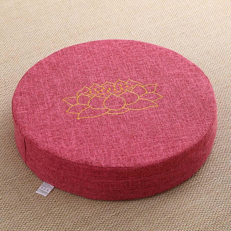 Buddha Stones Lotus Embroidery Cotton Linen Meditation Seat Cushion Decorations BS Soft 40cm*10cm DeepPink