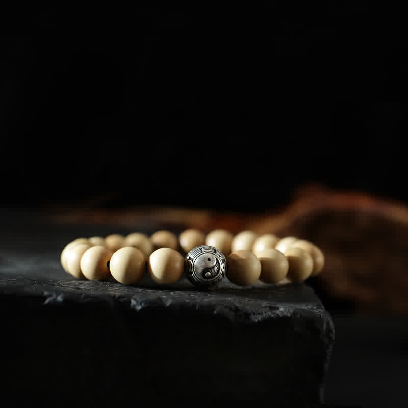 Buddha Stones Tibet Peach Wood Lotus Cinnabar Bagua Yin Yang Luck Wealth Bracelet Bracelet BS 8mm Yin Yang (Balance ♥ Harmony)