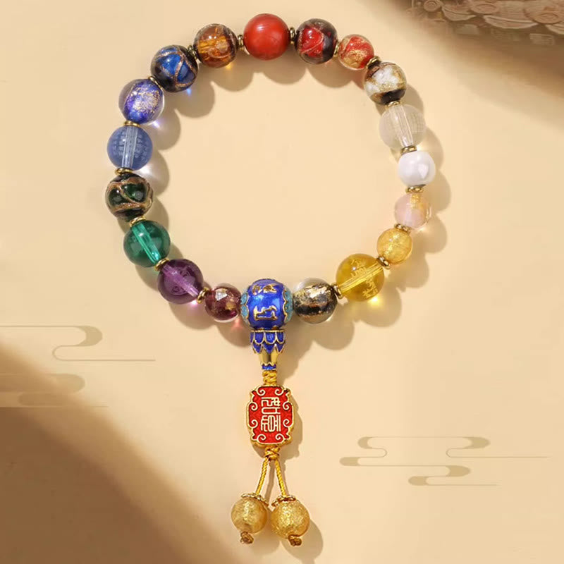 Buddha Stones Tibetan Colorful Incense Ash Liuli Glass Bead Om Mani Padme Hum Dorje Vajra 18 Beads Wrist Mala Wrist Mala BS 4