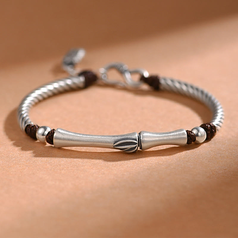 Buddha Stones 999 Sterling Silver Bamboo Pattern Cicada Luck Wealth Bracelet Bracelet BS 11