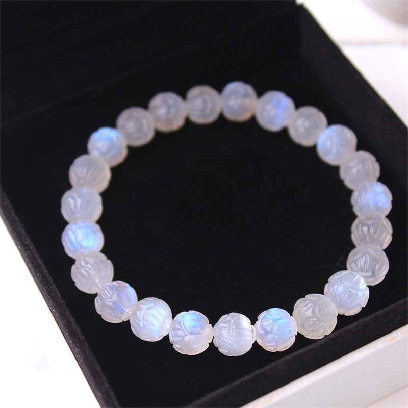 Buddha Stones Natural Moonstone Lotus Love Bracelet Bracelet BS 8
