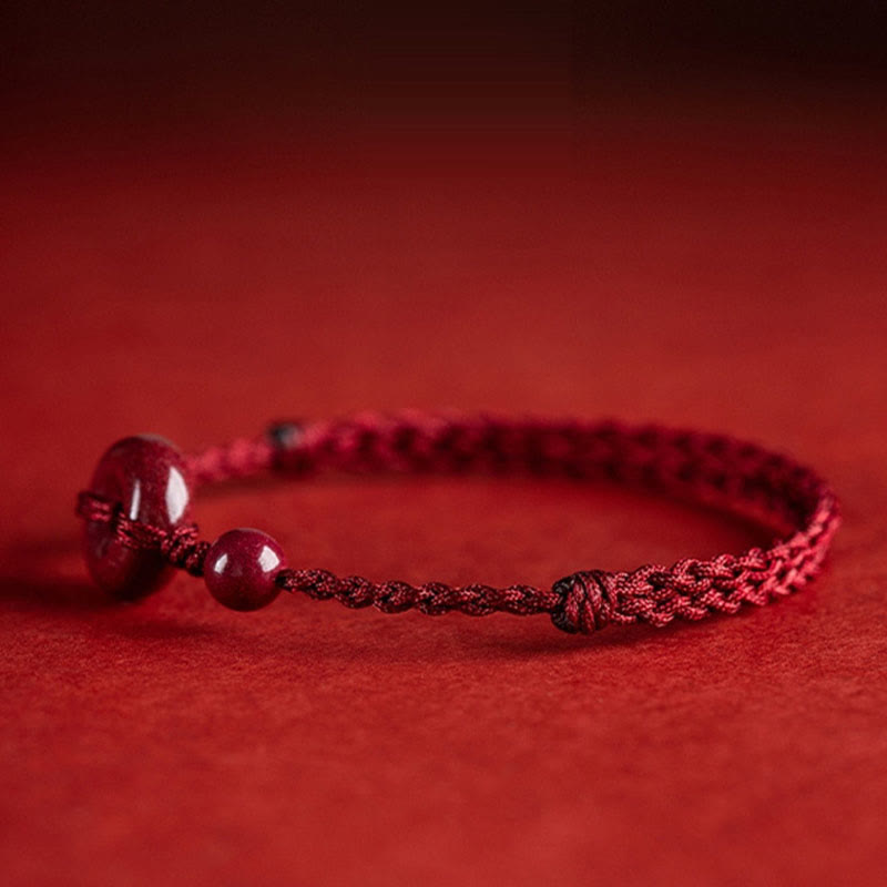 Buddha Stones Handmade Cinnabar Peace Buckle Safe and Healthy Charm Blessing String Bracelet Anklet Bracelet Anklet BS 14