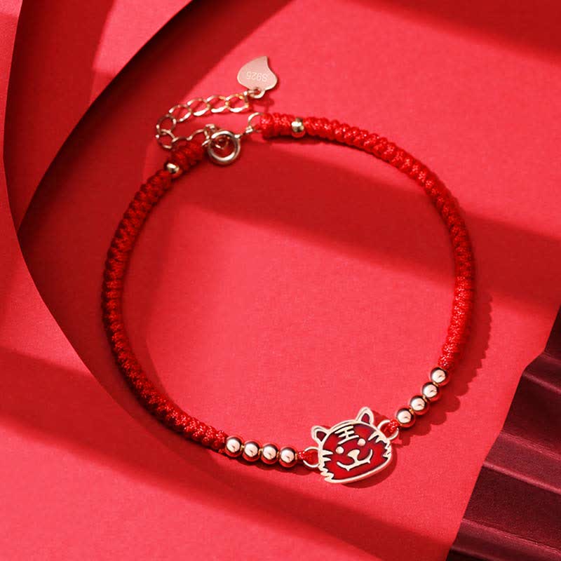 Buddha Stones 925 Sterling Silver Chinese Zodiac Luck Faith Discolor Red String Bracelet Bracelet BS Tiger(Wrist Circumference 15-18cm)