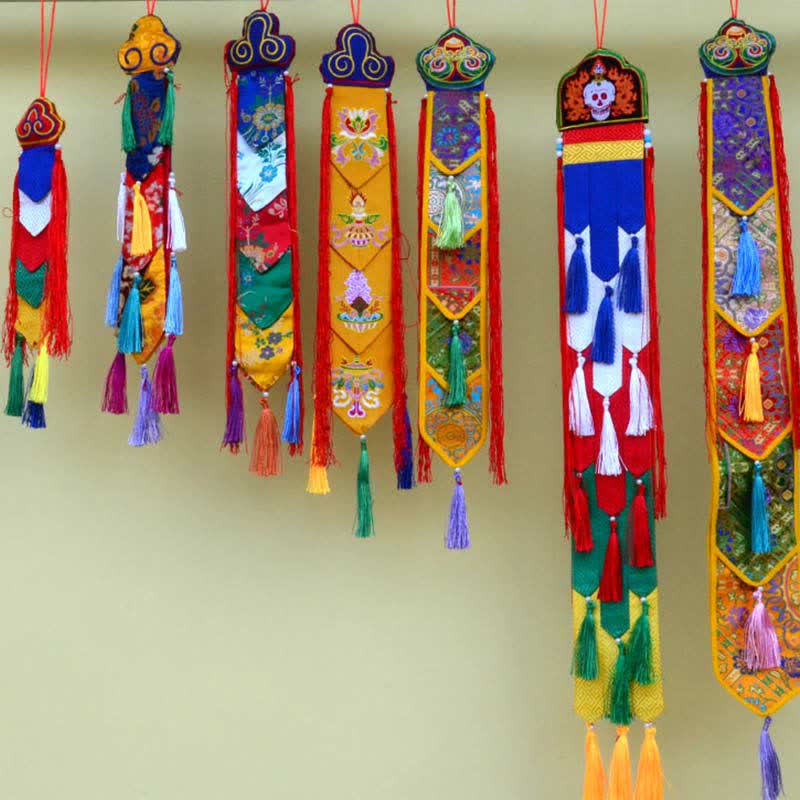 Buddha Stones Lotus Flower Eight Auspicious Symbols Meditation Enlightenment Colorful Tassels Wall Art Wall Art BS 2