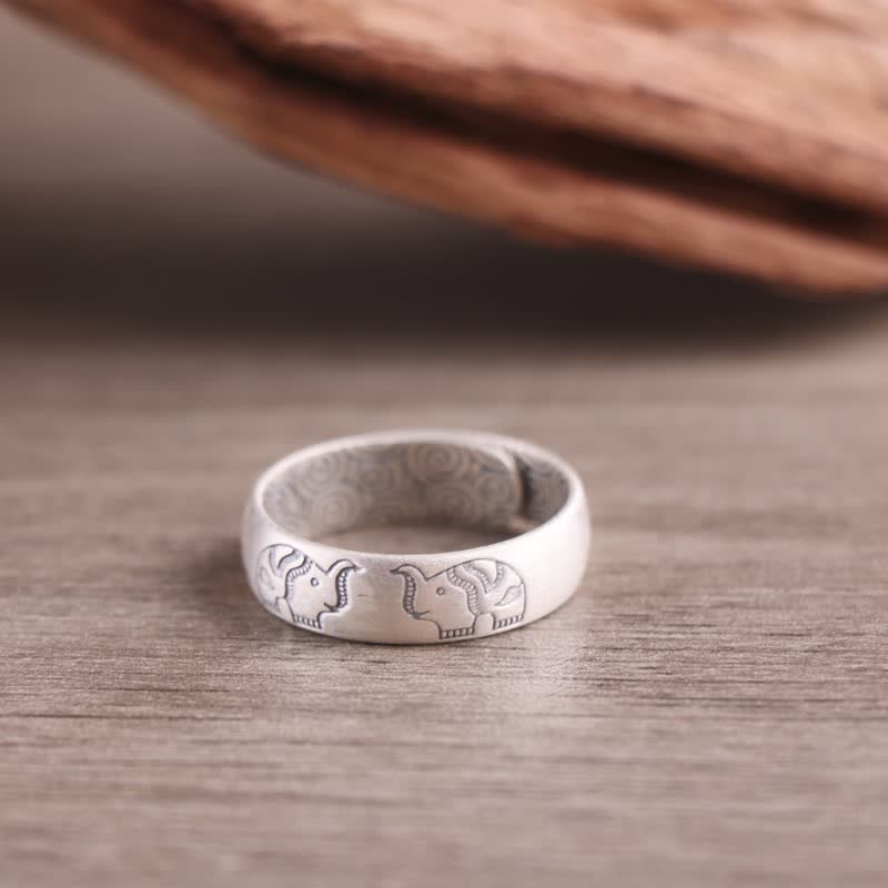 Foviel 999 Sterling Silver Lotus Elephant Six True Words Blessing Ring
