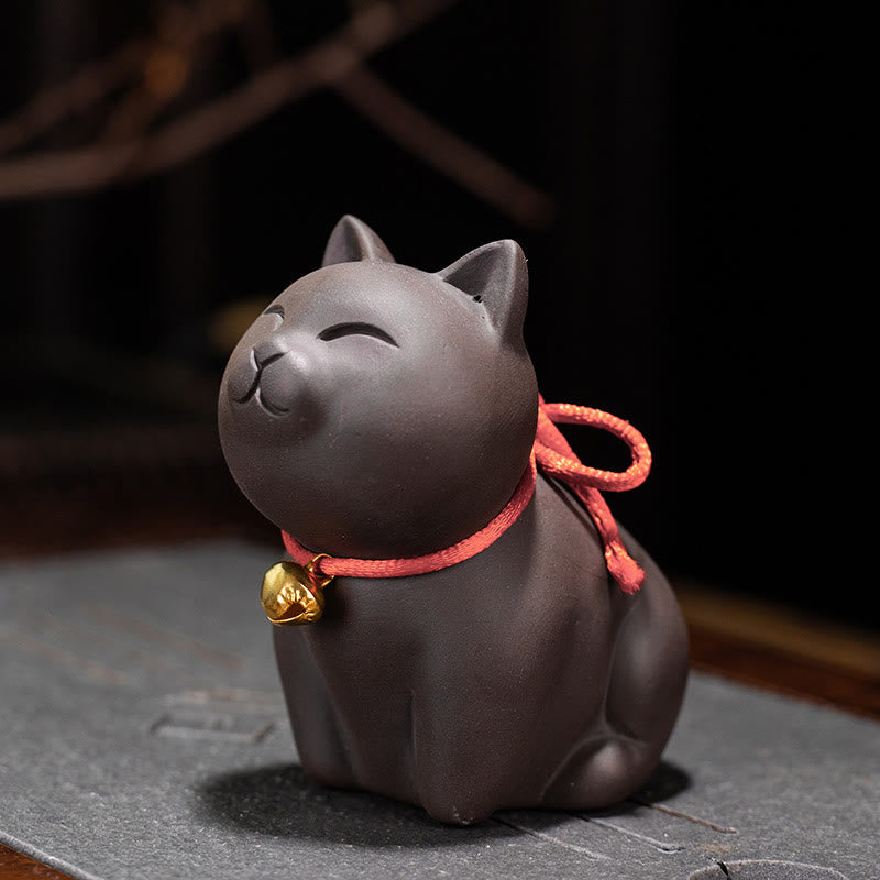 Buddha Stones Mini Lovely Cat Tea Pet Purple Clay Figurine Desk Decoration Decorations BS Cat Sitting 8*4.5*7.5cm