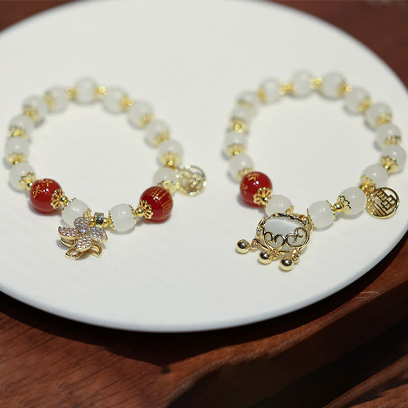 Buddha Stones Windmill Chinese Lock Charm Fu Character Blessing Bracelet Bracelet BS 12