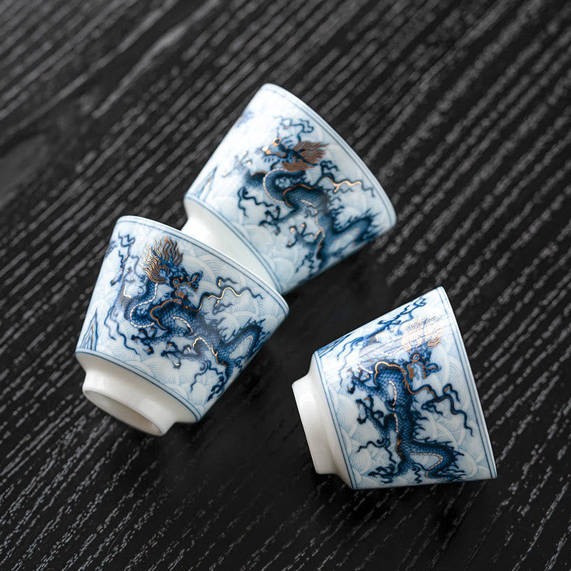 Buddha Stones Small Blue And White Dragon Pattern Ceramic Teacup Kung Fu Tea Cups 45ml Cup BS 2