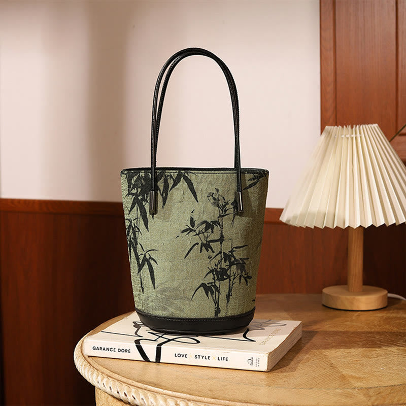 Buddha Stones Green Bamboo Print Vintage Crossbody Bag Handbag Crossbody Bag&Handbags BS Green Bamboo 14*11.5*19.5cm